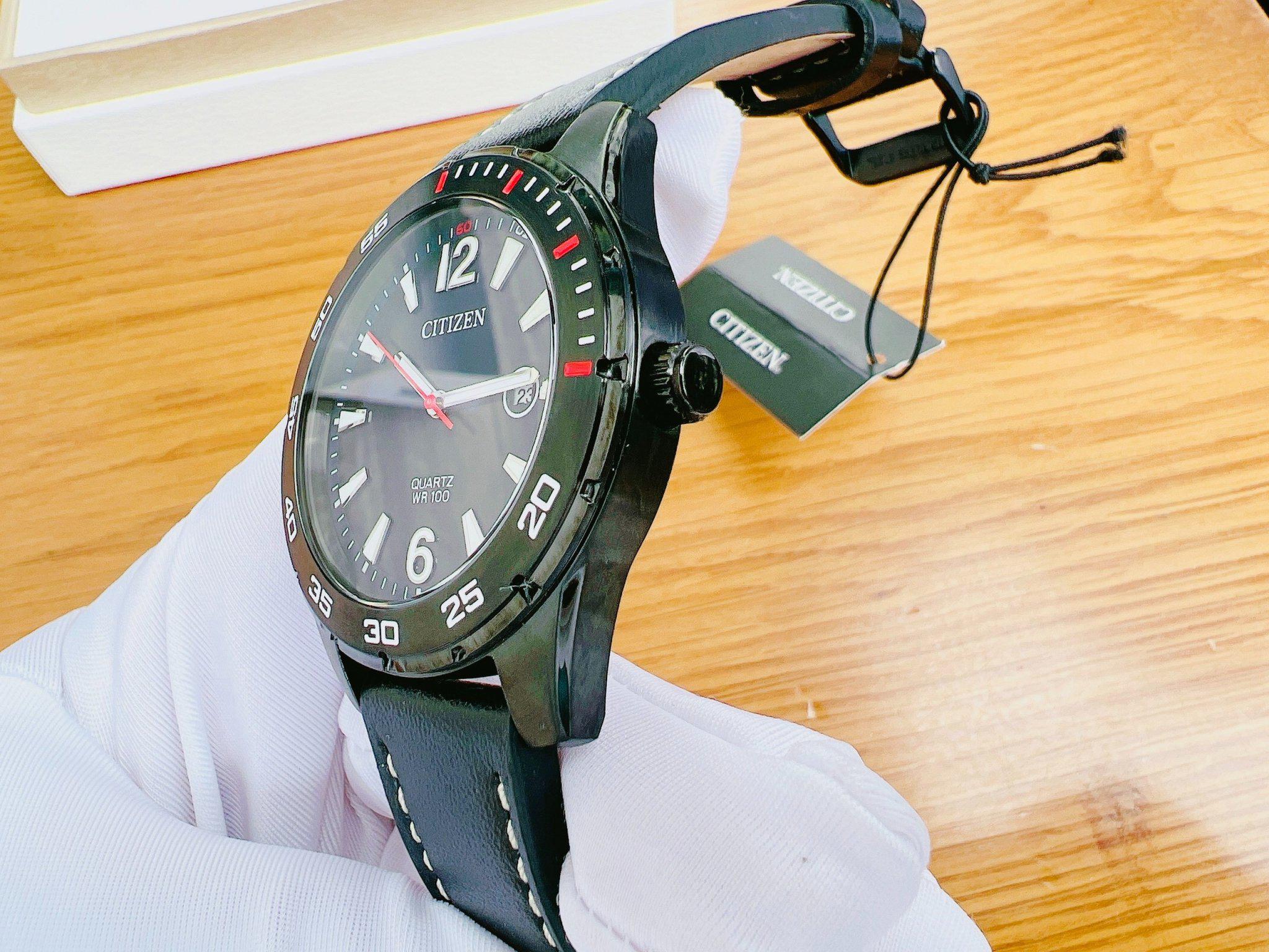 Đồng Hồ Nam Citizen Men's Quartz Date Indicator Black Leather Strap Watch BI1046-02L