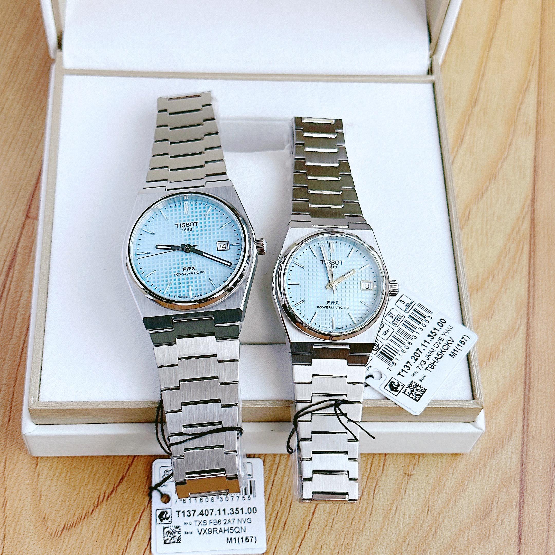 Đồng Hồ Đôi Tissot PRX Powermatic 80 ICE BLUE T137.207.11.351.00 & T137.407.11.351.00