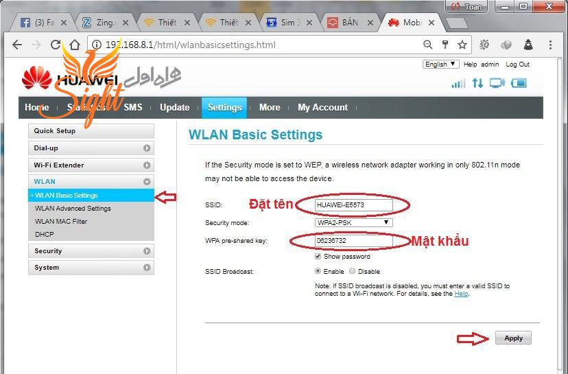 Hướng Dẫn Thay Đổi Tên và Mật Khẩu  trên  Bộ phát WiFi 4G Huawei