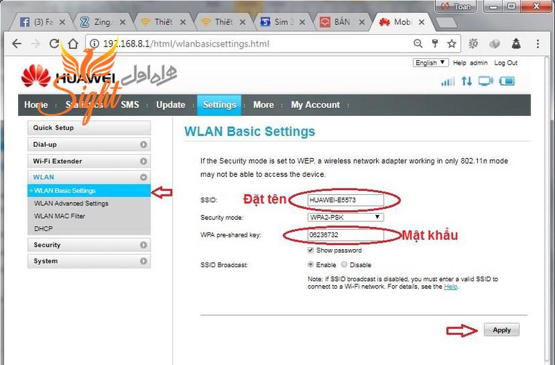 Hướng Dẫn Thay Đổi Tên và Mật Khẩu  trên  Bộ phát WiFi 4G Huawei